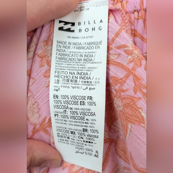 ❤️ Billabong Sweet On You Maxi Dress Pink And Orange Flowy Dress Puff Sleeves - Picture 7 of 8